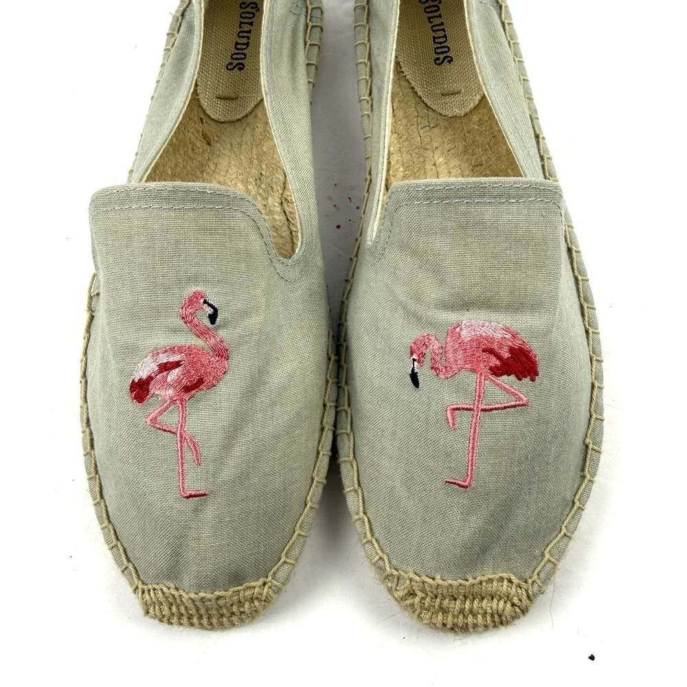 Soludos Espadrille Shoes 9.5  Flamingo Pink Gray Canvas Slip On Womens Brand New